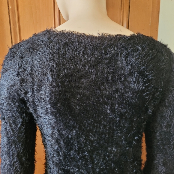 Fuzzy Black Sweater Dress Long Sleeves Nylon Blend size small - Picture 7 of 13